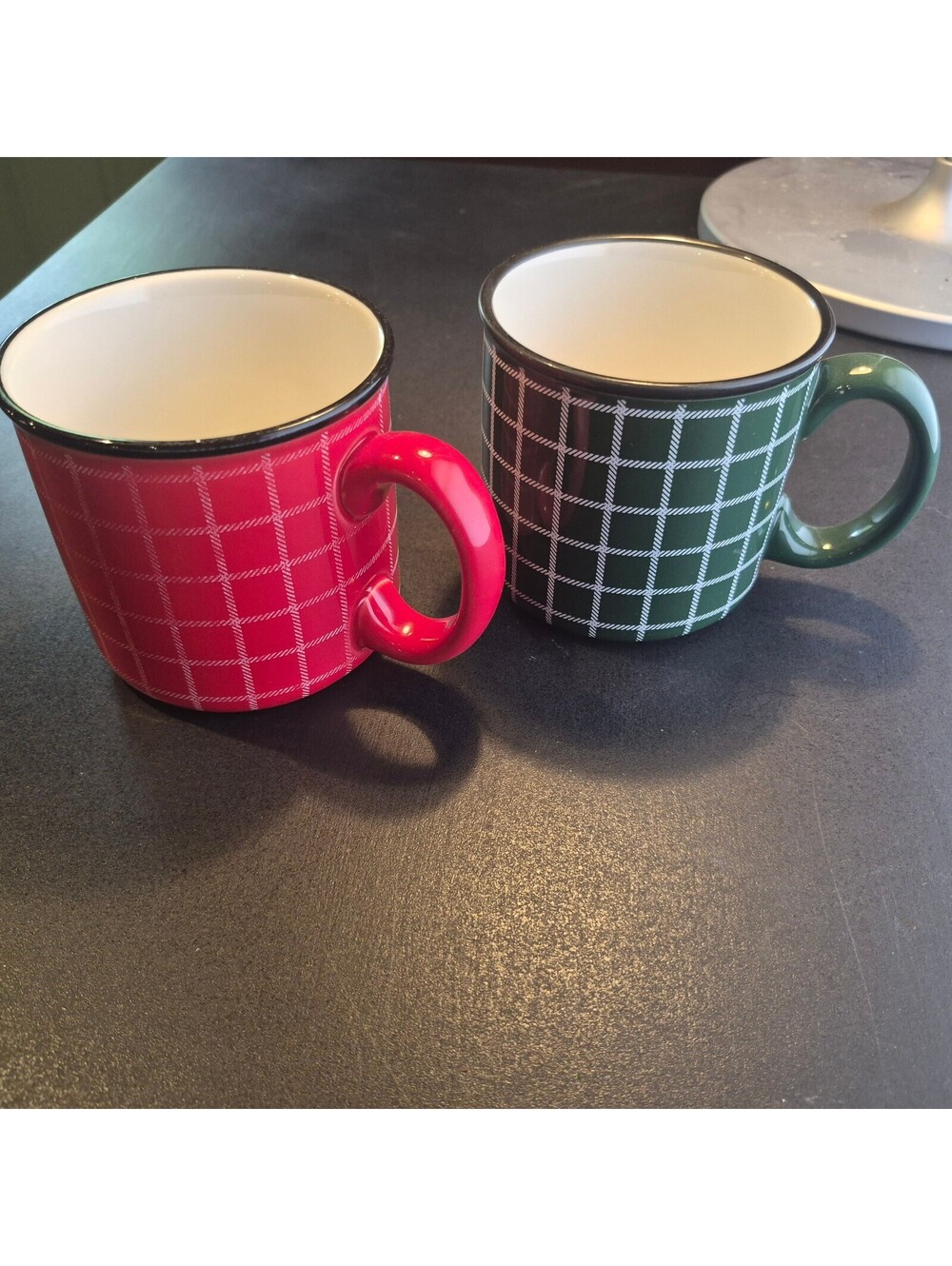 Hallmark Red Green Plaid Christmas Mug Set Cozy Holiday Coffee Cups 2 Piece